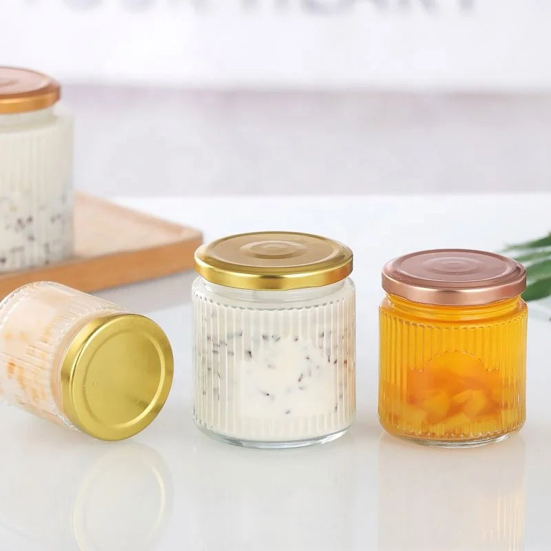 150ml / 200ml / 280ml / 380ml / 500ml Vertical Stripes Round Glass Jam Jars With Lid Storage Pickles Jar for Food