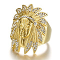 YK Men's Gold Plated Hip Hop Indian Chief Ring Fashion 316L Stainless Steel Zircon Chief Head Rings Jewelry