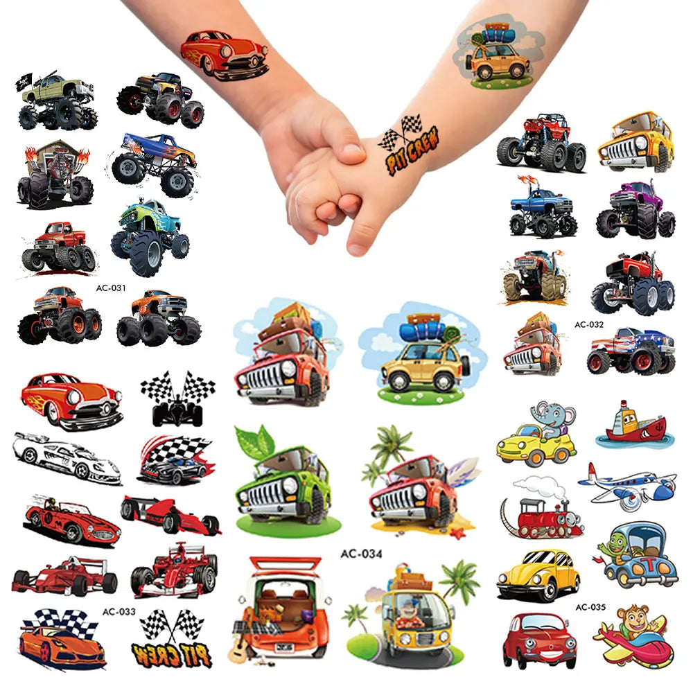 Popular Kid's Cute Cartoon Patterns Waterproof Design Monster Truck Temporary Tattoo Stickers Suitable for Children's Parties