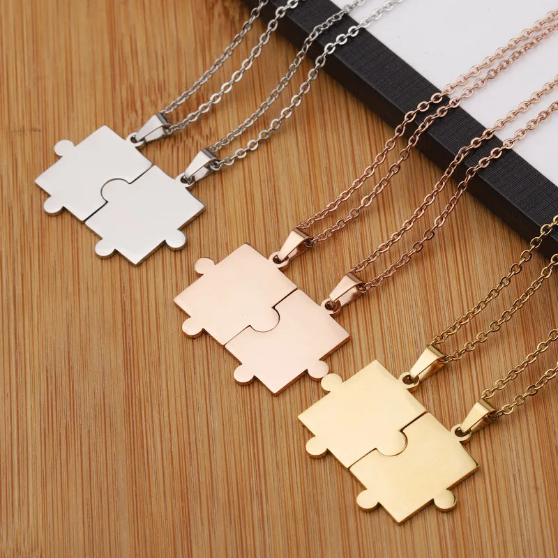 Personalized Stainless Steel Geometric Puzzle Pendant Necklace Combination Matching Couple Gifts