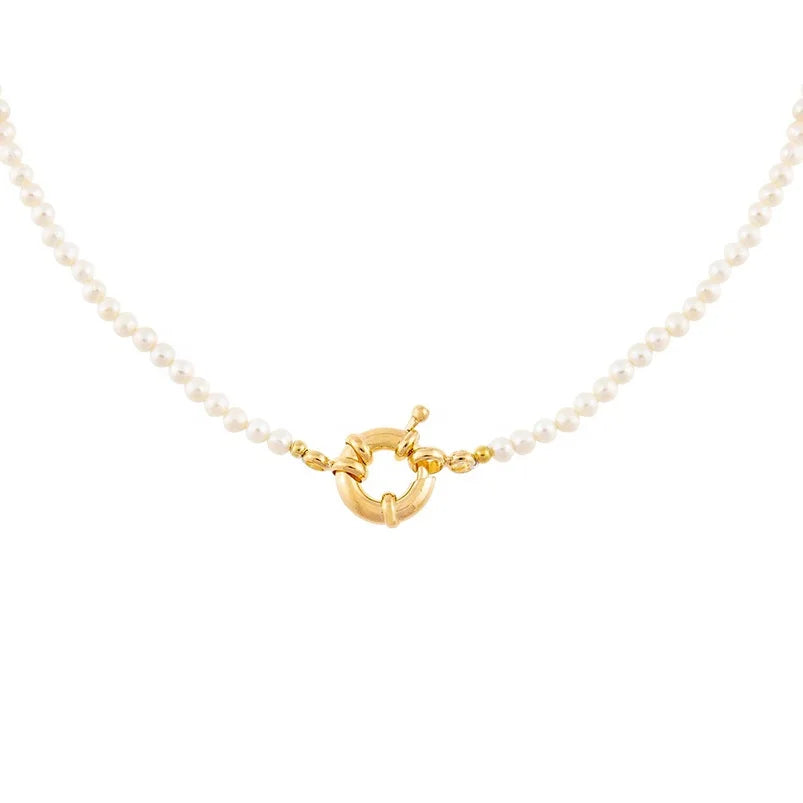 Gemnel Latest Trendy 925 Sterling Silver 18k Gold Freshwater Pearl Toggle Choker Necklace Women