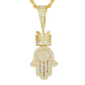 Iced Out Moissanite Crown Hamsa Hand Pendant Necklace 925 Sterling Silver Hip Hop Hasma Hand Charm for Jewelry Making