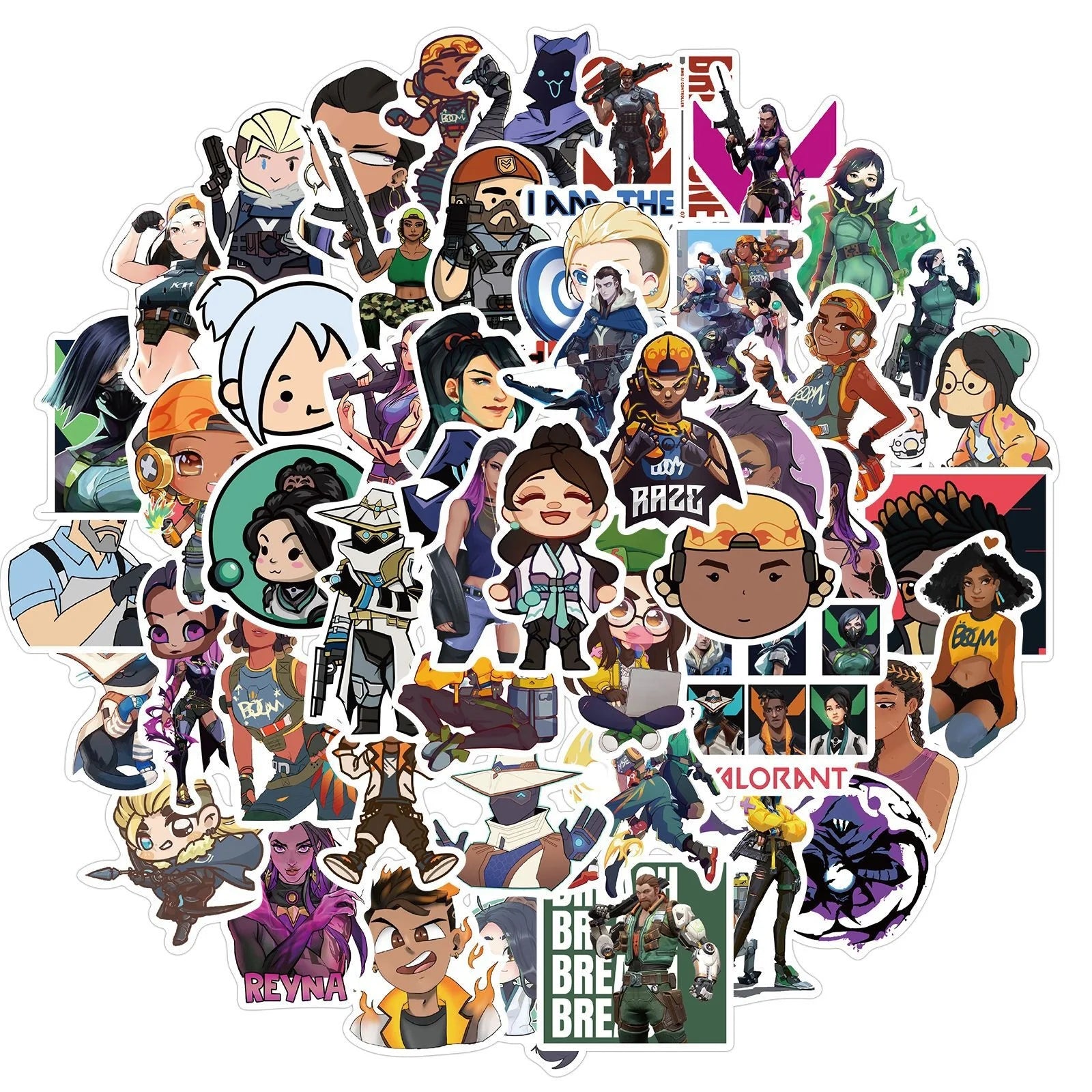 50Pcs Valorant Shooting Game Graffiti Stickers for Boy Adult Water Bottle Suitcase Table Luggage Laptop Sticker