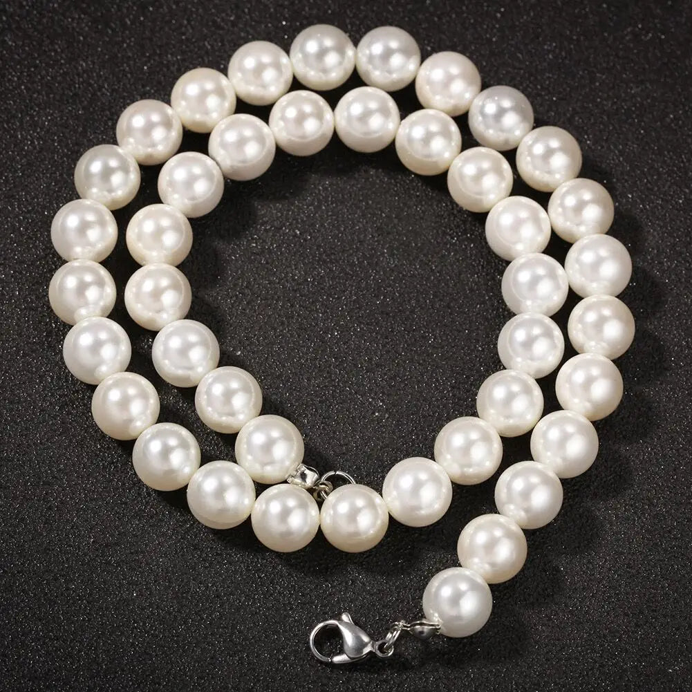 8mm White Simulated Shell Necklaces Simple Elegant Bohemian Short Multi Layer Handmade Pearl Clavicle Necklace Jewelry for Women