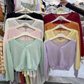 Stock Knitwear Cardigan Sueter De Solid Cuello V Con Manga Larga Botones Tops De Manga Women Customer Brand Label