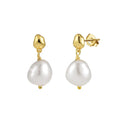 For GPE78 925 Sterling Silver Gold Plated AAAA/AAA Grade White Freshwater Pearl Stud Earrings for Women