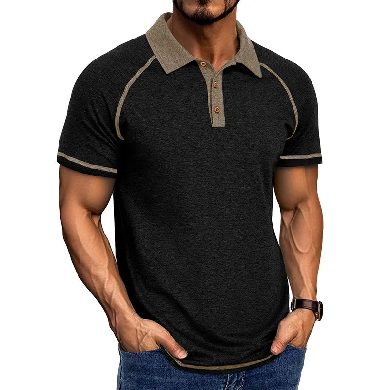 RNSHANGER Summer Men Short Sleeve Lapel Polo Shirt Casual Soft Comfortable Breathable Basic Shirts Street Hip Hop Polo Shirts