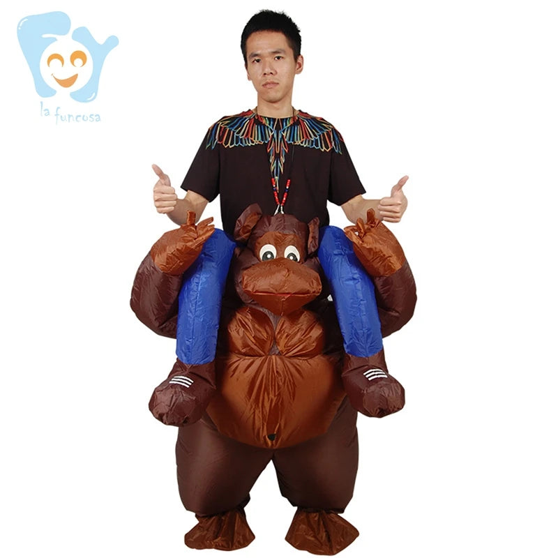 Adults Unisex Inflatable Ride-On Gorilla Costume with 190T Polyester and 4 AA Batteries for Christmas