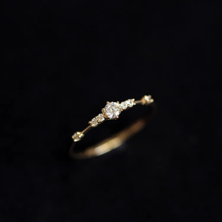 Delicate 925 Sterling Silver Plated 14 K Gold Plating Diamond Ring Stacking Opening Adjustable Tail Ring