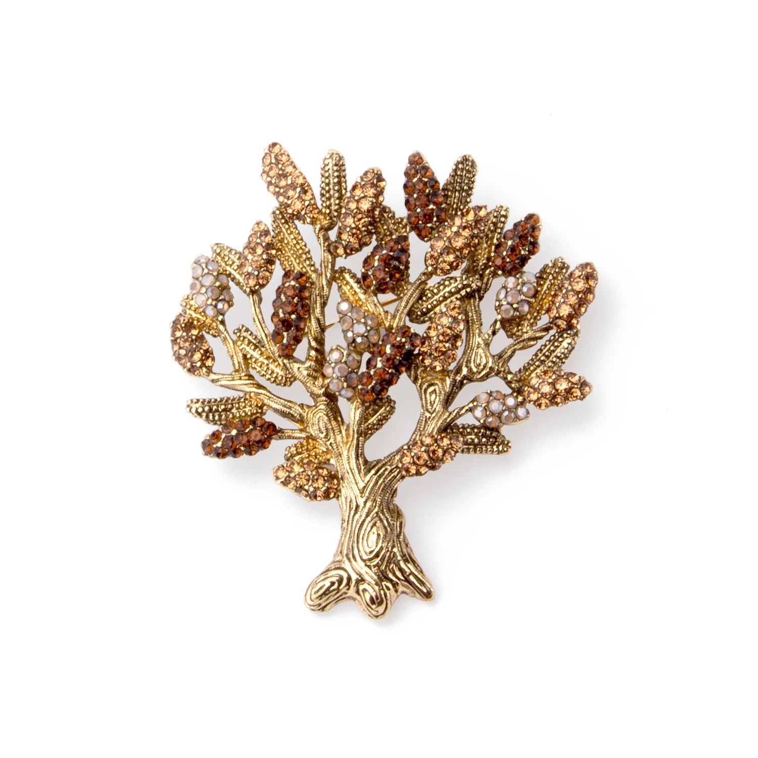 Daili Gold Diamond-encrusted Tree of Life Brooch Multicolored Gemstones Handmade Lapel Pin Brooch Lapel Pins for Unisex