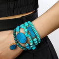 Fashion Designer Women Boho 5pc Beaded Bracelet Set Natural Chip Stone Blue Druzy Stack Bracelet Sets