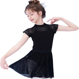 Children Turtleneck Ballet Dance Leotard Girls Lace Cap Sleeve Gymnastics Leotards
