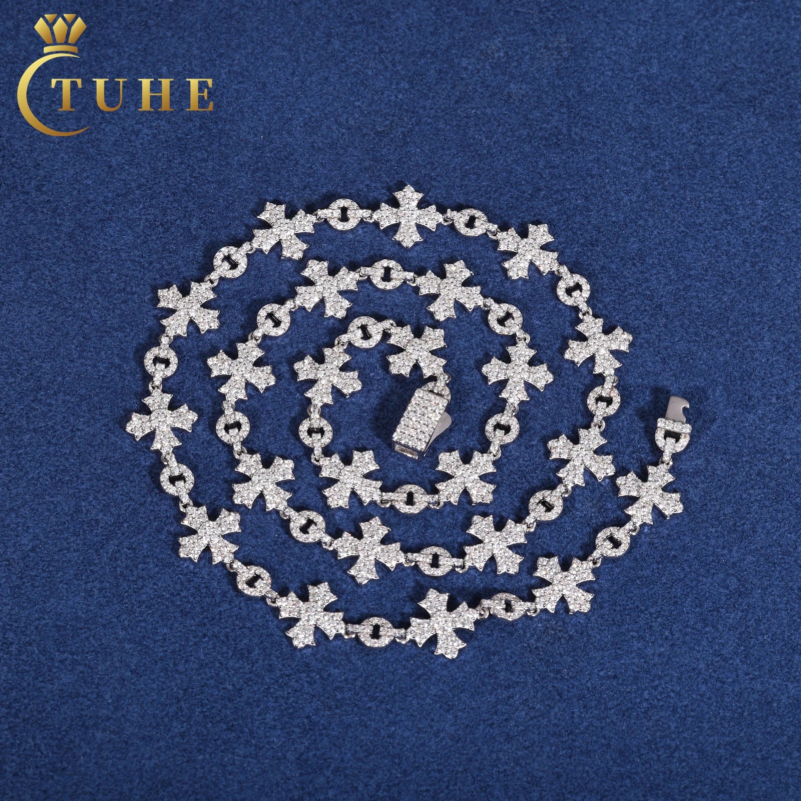 Fashion Hip Hop Jewelry White Gold Plated 12mm 925 Solid Silver VVS Moissanite Diamond Chain Necklace for Men Women