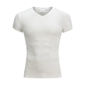 Sporty Custom t Shirt Men Knitted Polyester Elastane Shirt Vneck Sporting Skinny Gym Fitness Bodybuilding Workout Men's Clothing