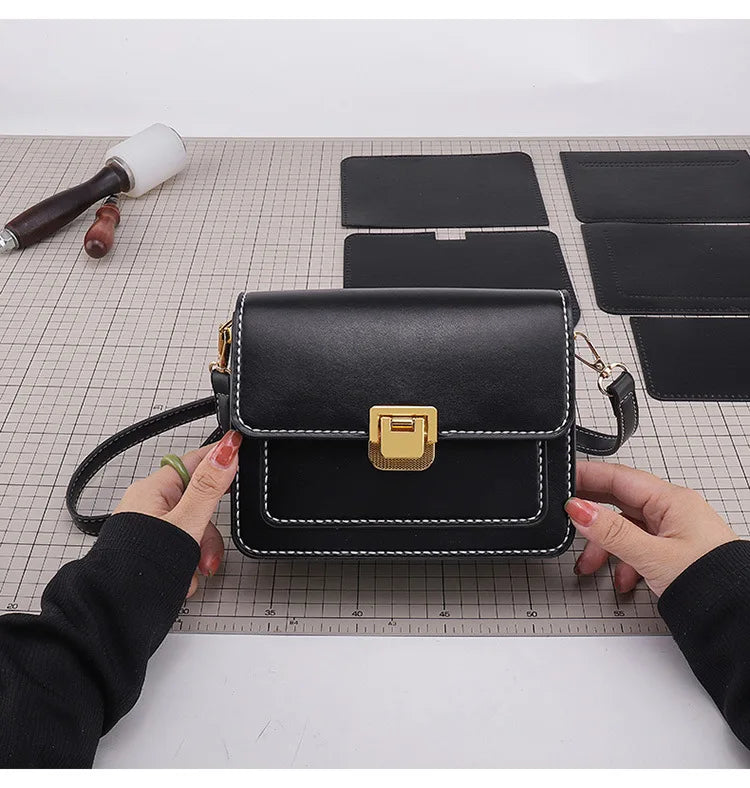Women Leather Handbag Working Joint Color Handmade DIY Bag SetHandmade Crossbody Bag Purse With Hardware Accessories Handbag