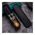 Customizable Logo/Box Gold Cutlery Set Stainless Steel Spoon Fork and Chopsticks Portable Cutlery Set for Camping