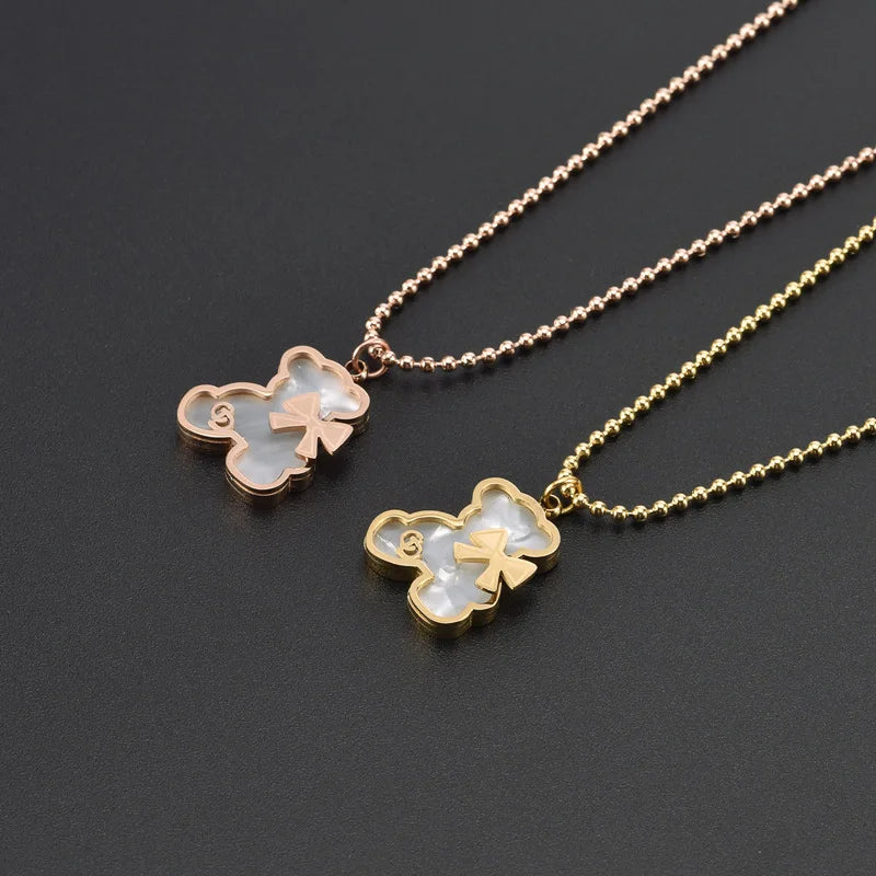 Nabest Women Girls Cute Bear Shell Pendant Clavicle Chain PVD Waterproof Stainless Steel Chokers Necklace Jewelry