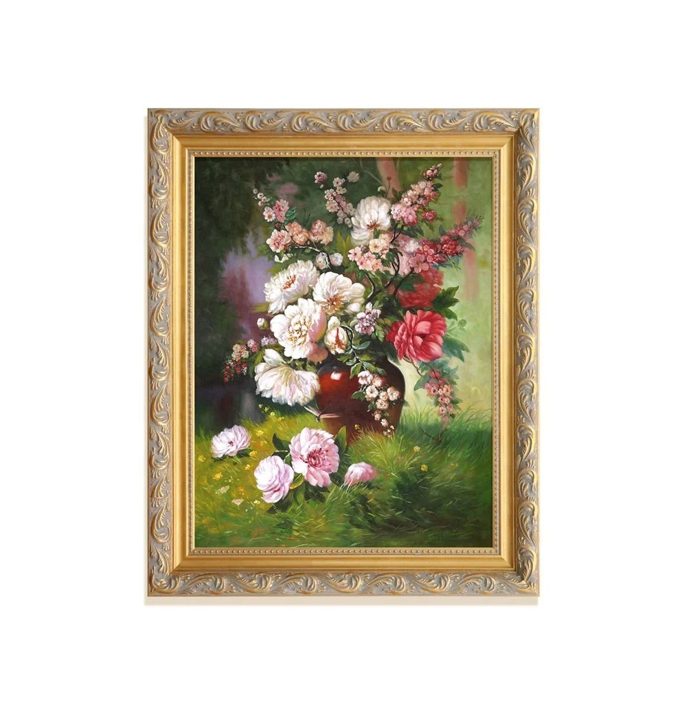 Handmade Artist Oil Painting Canvas Wall Art Rococo Style Floral Antique Art Classic Flower Painting
