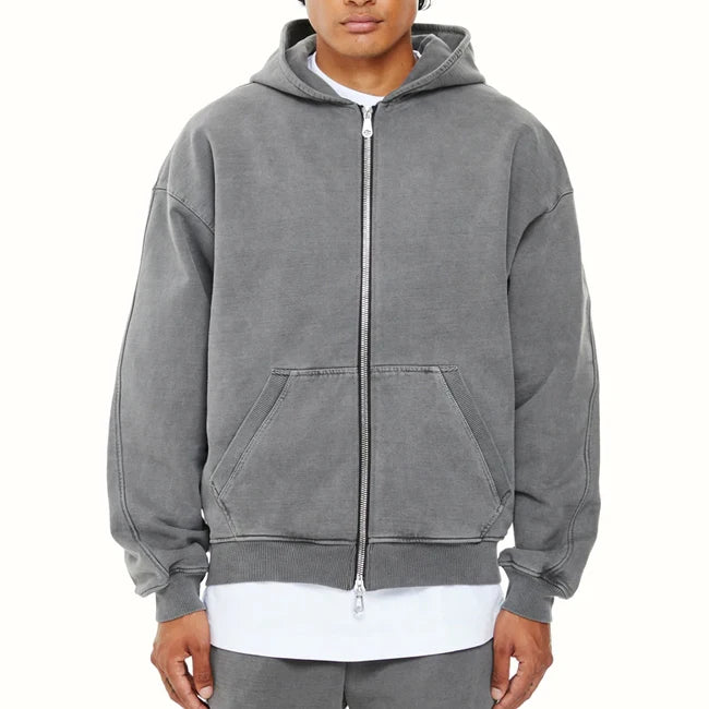 Custom Zip up Hoodie Logo Streetwear Men Oversized Gray Blank Full Zip up Hoodie Cotton Full Zipper Hoodie Sweatshirt