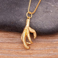 QIKU Punk Chicken Feet Shape Pendant Necklace Copper Cubic Zircon Charm Neck Chain Jewelry Gifts Wholesale Price Customized