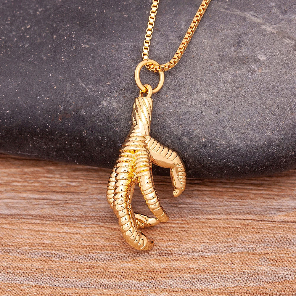 QIKU Punk Chicken Feet Shape Pendant Necklace Copper Cubic Zircon Charm Neck Chain Jewelry Gifts Wholesale Price Customized