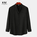 LCBZ Custom Logo New Casual White Black Regular-Fit Shirts Linen Cotton Mens Long Sleeve Shirts for Men Long Sleeve Shirt