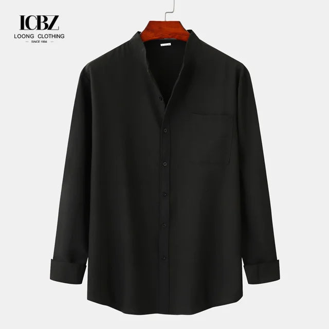 LCBZ Custom Logo New Casual White Black Regular-Fit Shirts Linen Cotton Mens Long Sleeve Shirts for Men Long Sleeve Shirt