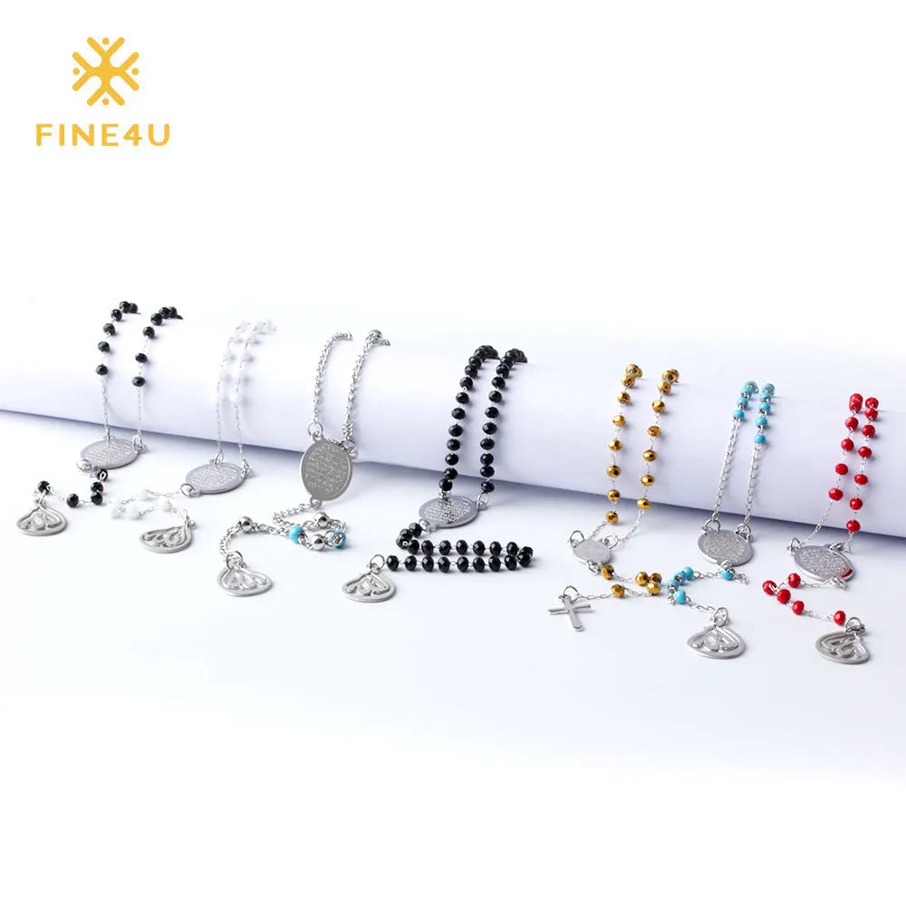 Religious Muslim Islam Prayer Beads Allah Pendant Rainbow Beads Chain Stainless Steel Rosary Necklace