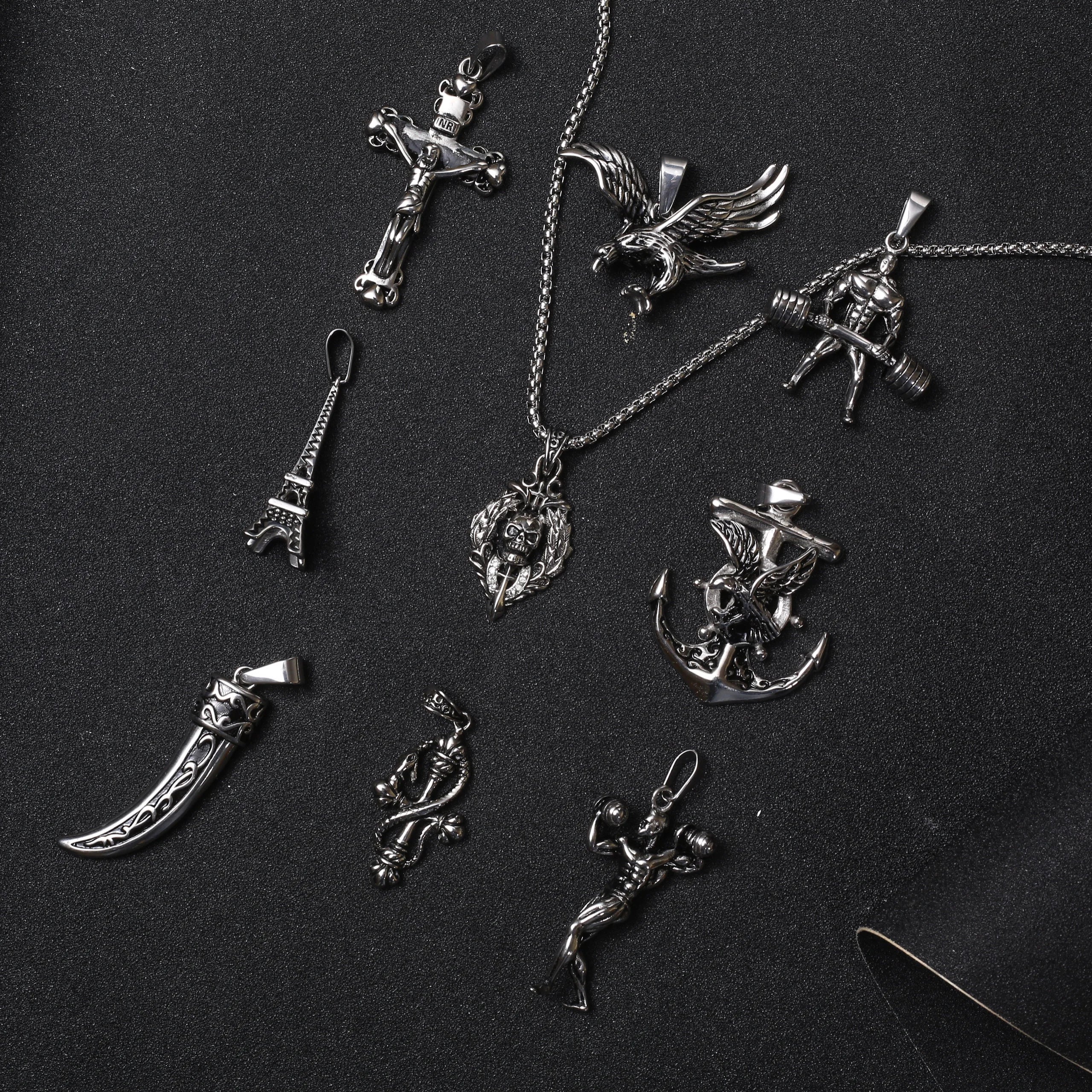 Vintage Men Jesus Christian Charms Stainless Steel Religious Jewelry Punk Portrait Angel Pendant Necklace Silver Men Head Skull