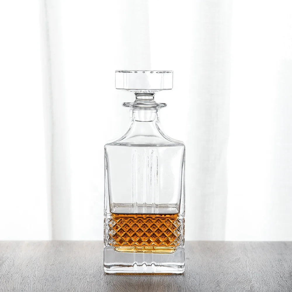 NOVARE Wholesale Lead Free Crystal Machine-made Square Glass Classic Transparent 750ml Household Bar Sets Whiskey Decanter