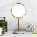 Rose Golden Metal Dresser Table Desk Double-sided 360-degree Makeup Cosmetic Bathroom Mirror with Marble Base