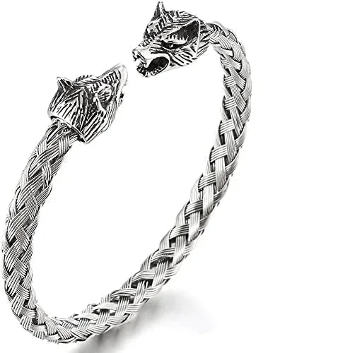 Hot Sale Men's Wolf Head Bracelet Steel Braided Cable Bangle Cuff Bracelet High Polished Bracelet