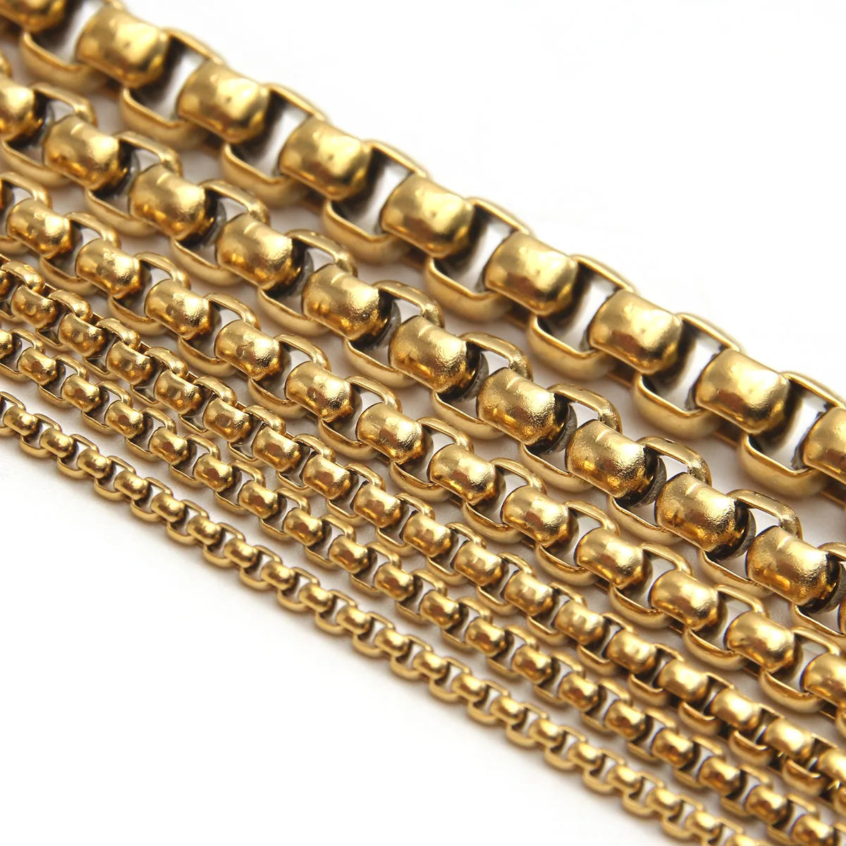 2/2.5/3/4/5/6MM Men/Women Jewelry 18k Gold Plated Choker Accessories Stainless Steel Square Pearl Round Box Chain Necklaces