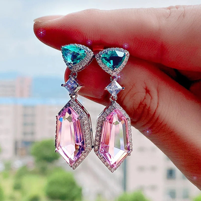 Newly-designed Zircon Dangle Earrings for Women Luxury Female Delicate Anniversary Gift Aesthetic Trendy Lady Party Jewelry