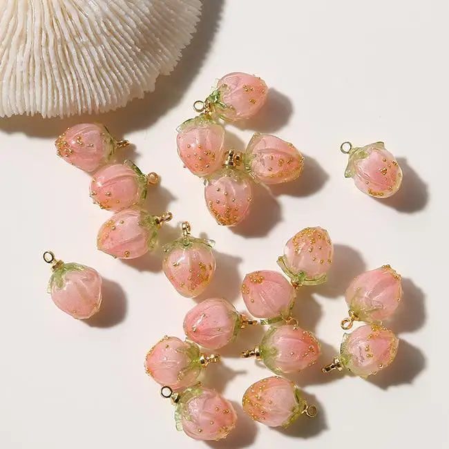 Delicate Resin Pink Color Dried Flower Charm 3D Rose Flower Bud Pendant Diy Earrings Bracelet Accessories