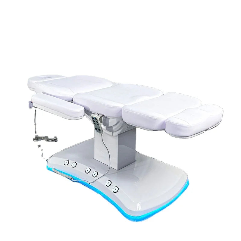 HICOMED Luxury Electric 3 Motors Massage Facial Beauty Bed White Led Base Treatment SPA Lash Chair With Foot Control