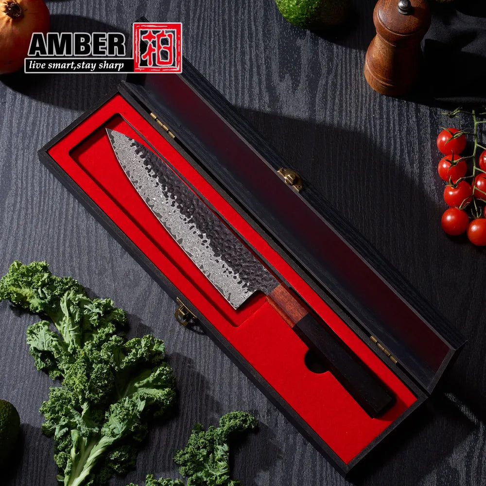 Amber 67layers VG10 Damascus Steel Professional Kitchen Knives Black Chef Damascus Knife Kitchen Knife Set with Wood Handle