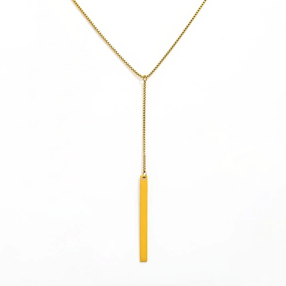 Joolim Jewelry Dainty Box Chain Y Tassel Piece Pendant Necklace 18K Gold Plated Stainless Steel Trendy  Necklace