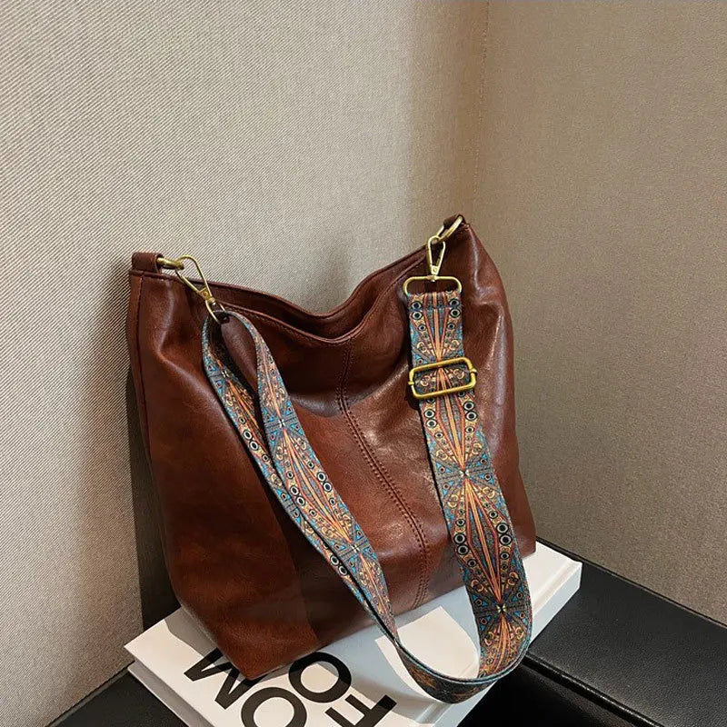 European American Retro PU Leather Women's Crossbody Bag Hot-Selling Single Shoulder Casual Bucket Bag Fashionable Autumn Style