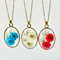 Resin Dried Flower Acrylic Oval Pendant Necklace 18k Gold Plated Epoxy Dry Flower Necklace for Women