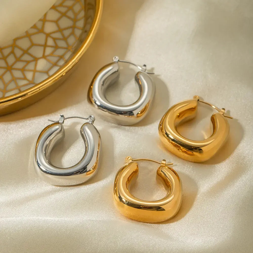Fashionable Smooth Stainless Steel Chunky Huggie Hoop Earring 18k Gold Filled Jewelry Earrings for Women