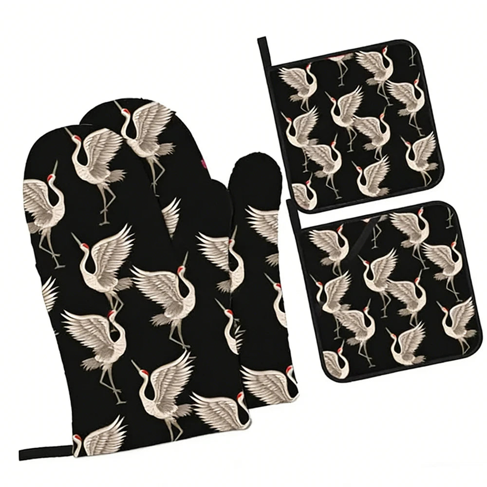 Custom Logo Oven Mitts and Pot Holders Microwave Gloves Oven Mitts Set with Pothholder Heat Resistant for Safe Kitchen Baking