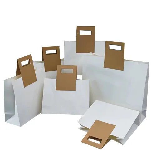 Customizable Logo White Kraft Paper Shopping Gift Bags Recycled Custom Size for Supermarket Exhibition Promotion Wholesale