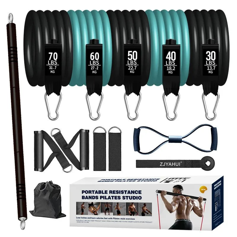 MR Pilates Bar Yoga Stick Kit with Resistance Bands for Home Gym-Durable Steel & Foam Pilates Exercise and Body Workout