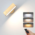 YiLaie LED Wall Sconces Rechargeable Black Walnut Battery Operated Wood Wall Lamp Indoor Cordless Wall Light for Bedroom Reading