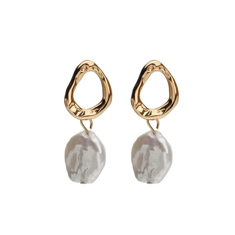 Women S925 Silver Needle 18K Gold Plated Jewelry Dangle Drop Real Natural Baroque Freshwater Fresh Water Pearl Hoop Earrings