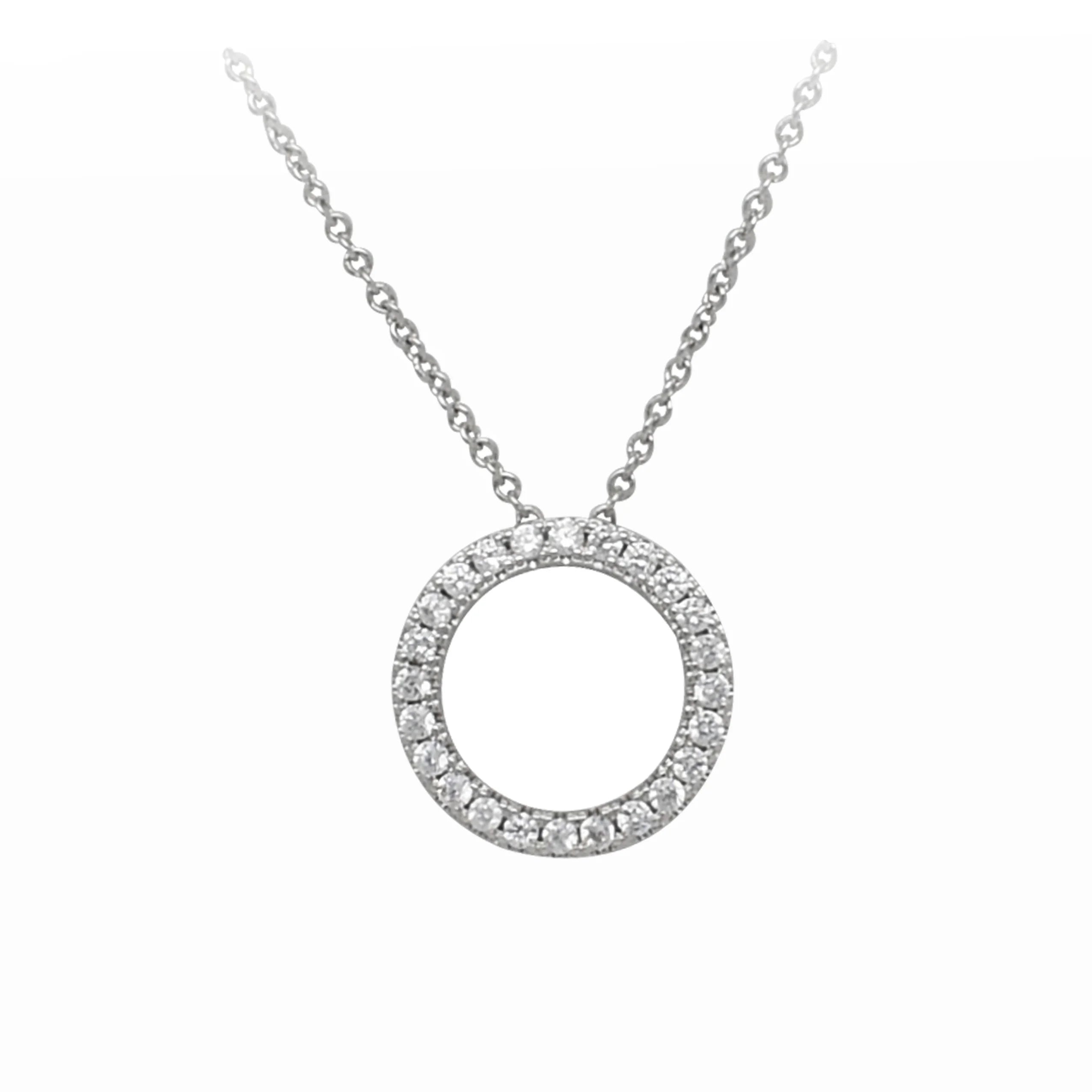 Trendy S925 Silver Rhodium Plated Pave Setting Iced Out CZ Diamond Circle Pendant Necklace