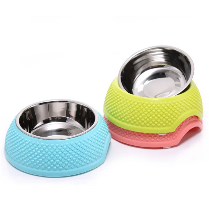 Wholesale Stainless Steel Pet Bowls with Silicone Mat Outside Wrap