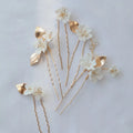 SLBRIDAL Handmade Alloy Ceram Flower Pearls Bridal Hair Pin Wedding Hair Sticker Women Bridesmaids Jewelry Hair Accessories