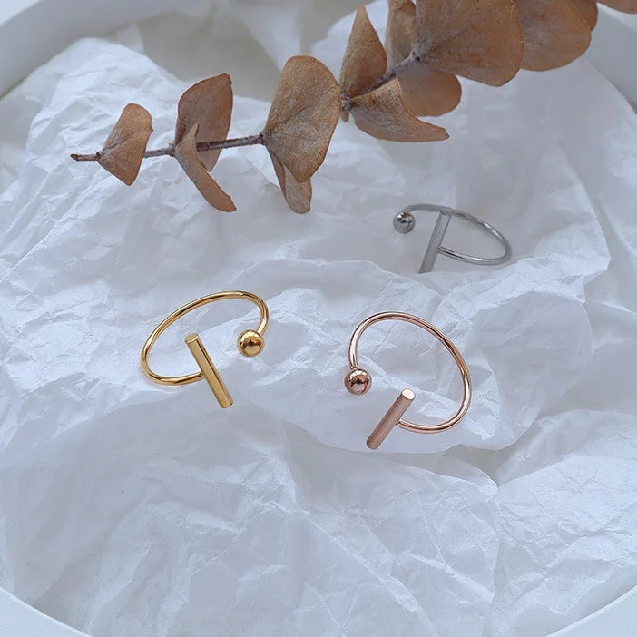 Minimalist personalized type T open stainless steel trending ring gold 18k plated adjustable rings for women